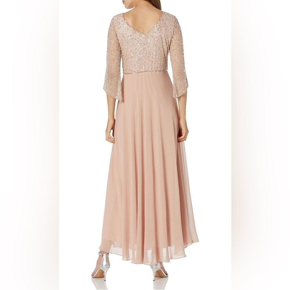 NWT J Kara Women's 3/4 Sleeve V-Neck Beaded Top Long Gown Blush/Multi - Picture 2 of 7